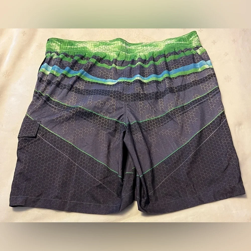 EUC Sonoma Green and Gray Swim Shorts Men’s XXL, Velcro waist & 3 pockets